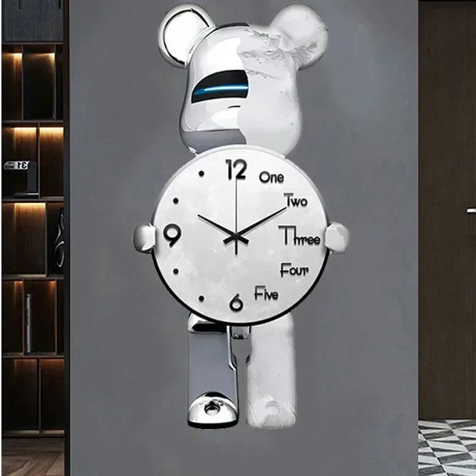 Aesthetic Bear Wall Clock LED Lamp Unique Bear Silent Watch Sconce Luxury Porch Livingroom Decoration Interior Light Clock Decor