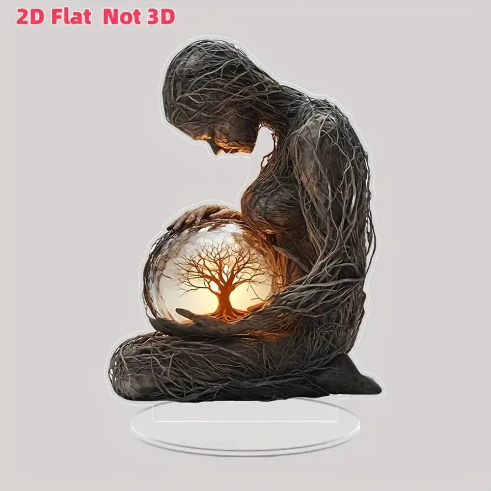 2D Flat, Home Relaxation, Bohemian Style Acrylic Tree of Life Desk Ornament – Elegant Home and Office Decor, Ideal for Birthdays