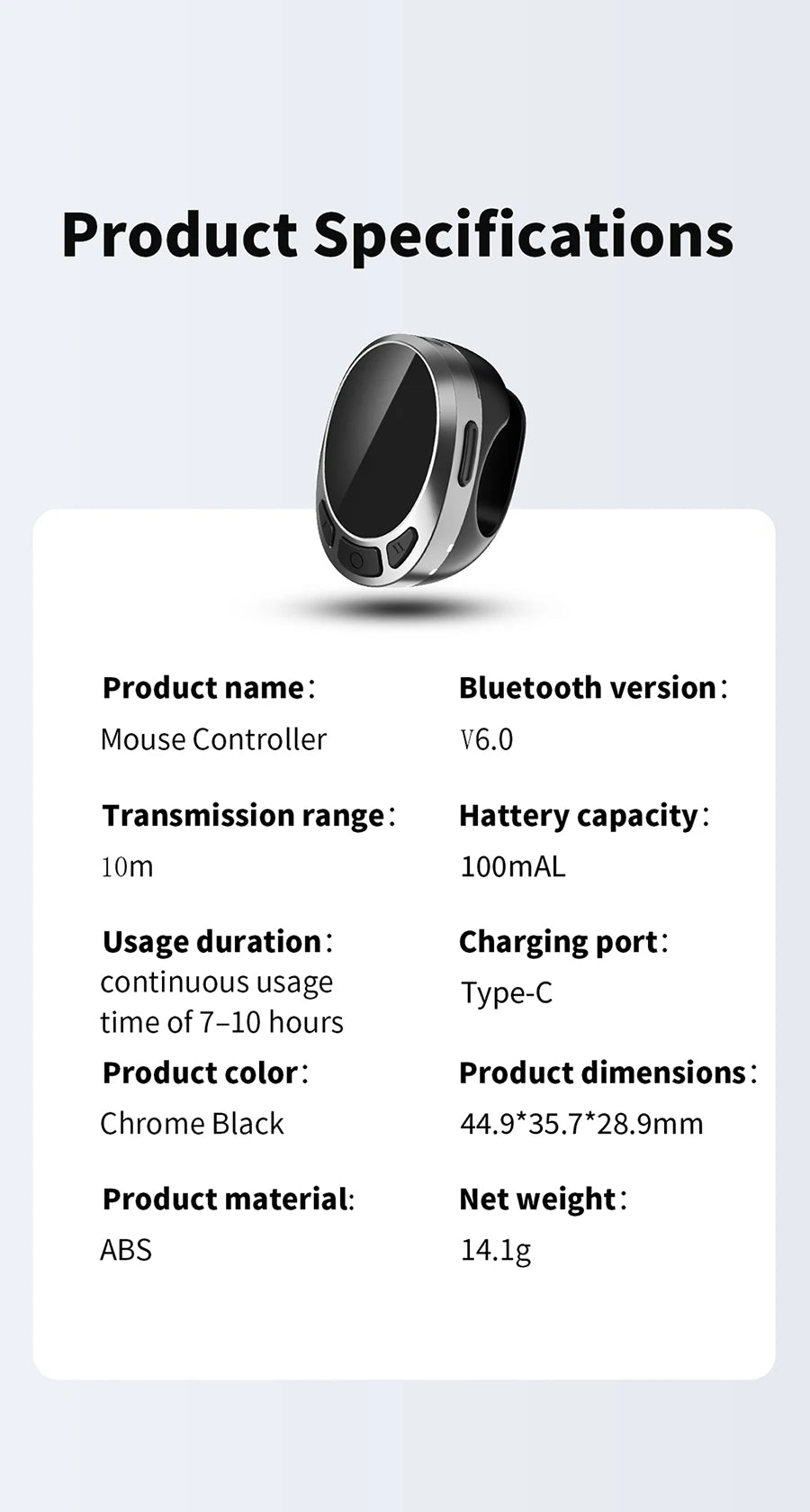 Bluetooth Scrolling Ring Finger Mouse – Wireless Ebook Page Turner Remote