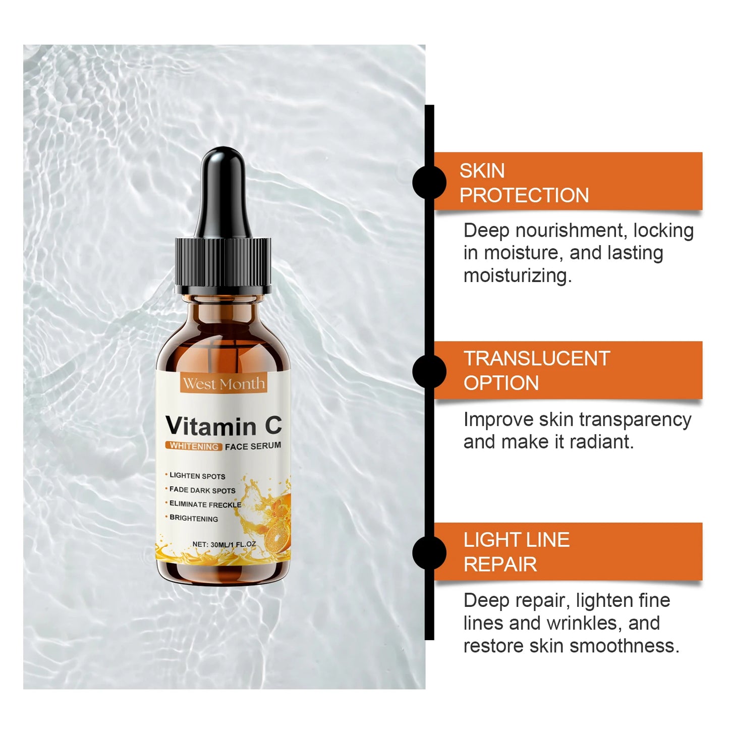 Vitamin C Facial Essence Fade Dark Spots Eliminate Freckles Acne Marks Repair Smooth Skin Care Hyaluronic Acid Brightening Serum