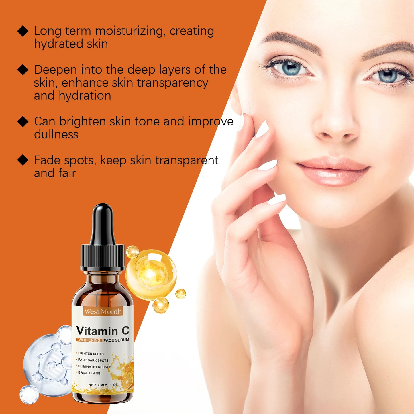 Vitamin C Facial Essence Fade Dark Spots Eliminate Freckles Acne Marks Repair Smooth Skin Care Hyaluronic Acid Brightening Serum