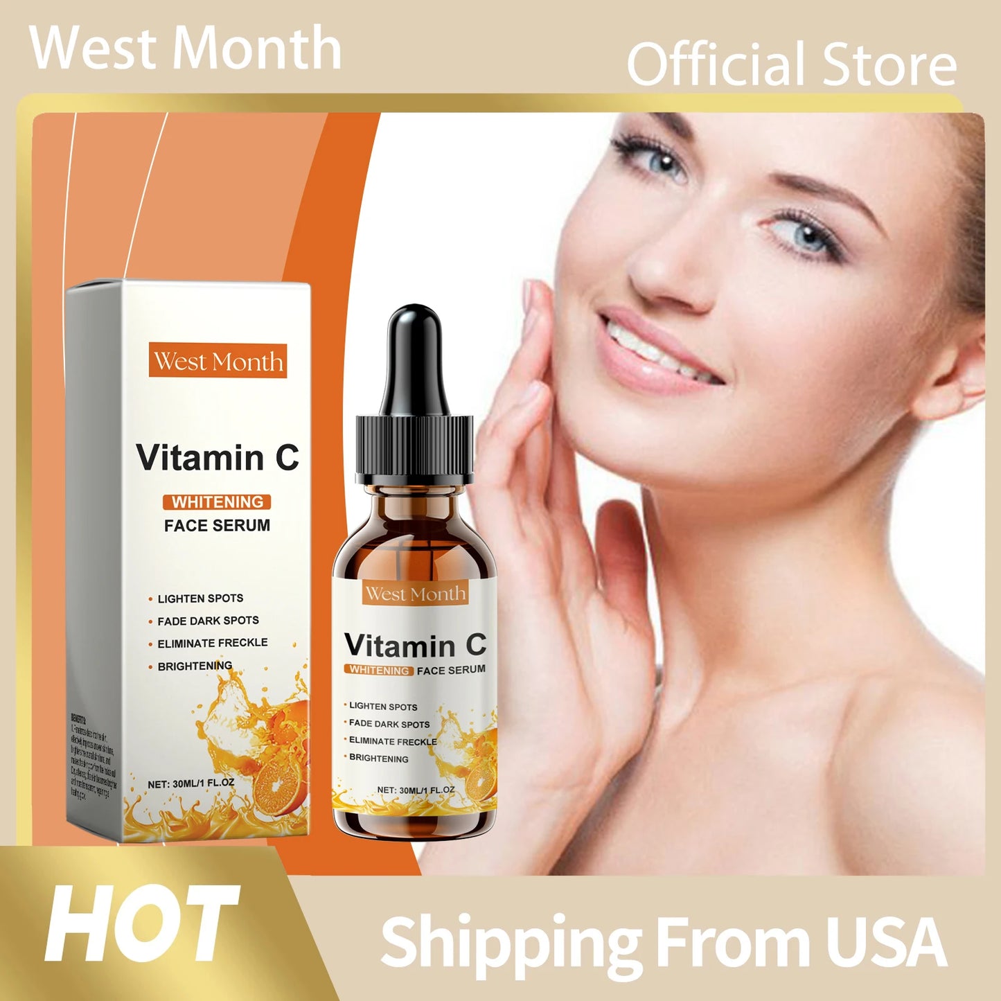 Vitamin C Facial Essence Fade Dark Spots Eliminate Freckles Acne Marks Repair Smooth Skin Care Hyaluronic Acid Brightening Serum