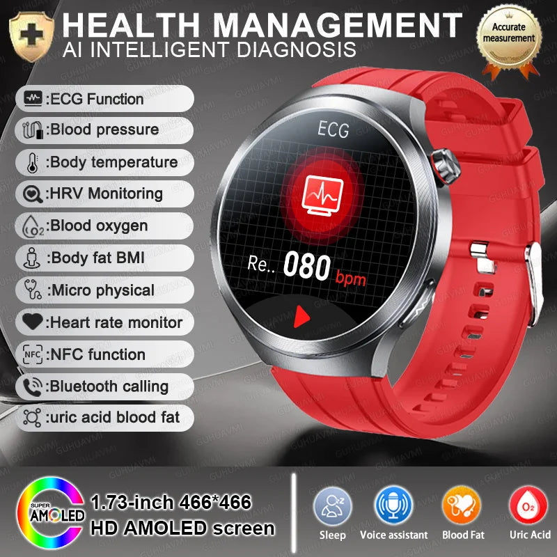 1.73" Sapphire Glass Health Smartwatch – ECG Blood Pressure & Body Analysis Tracker