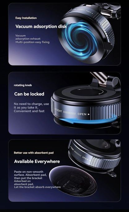 Magnetic Vacuum Car Phone Mount – Foldable Strong-Suction Holder