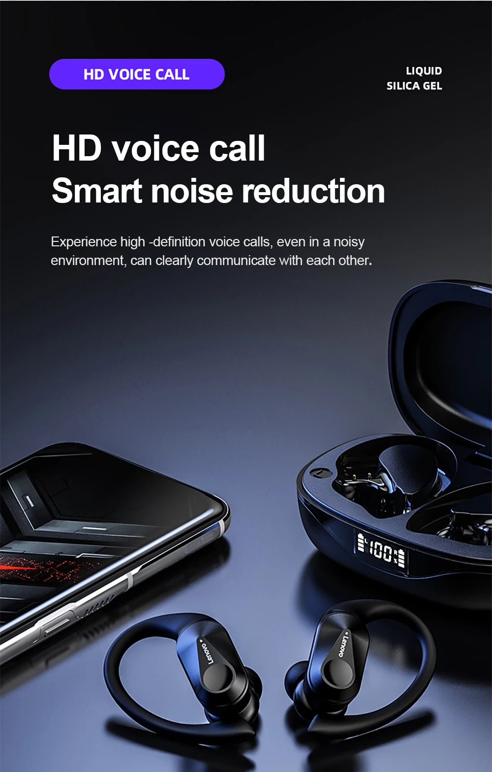 Lenovo LP75 Sports Wireless Earbuds – Bluetooth 5.3 with LED Power Display