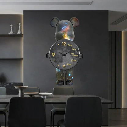 Aesthetic Bear Wall Clock LED Lamp Unique Bear Silent Watch Sconce Luxury Porch Livingroom Decoration Interior Light Clock Decor