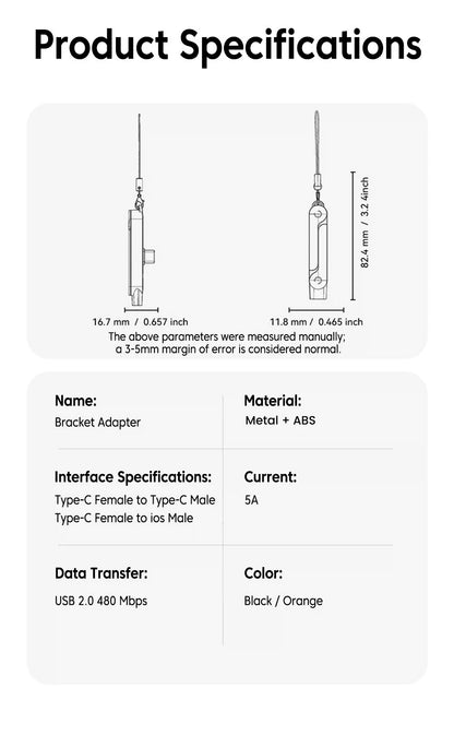 1/2/3PCS Type C Phone Charging Bracket Adapter 240W Fast Charging OTG Type-C Male to USB-C Female Converter With foldable Holder