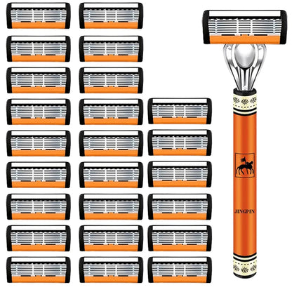 6-Blade Stainless Steel Safety Razor Set – Precision Shaving Kit for Men