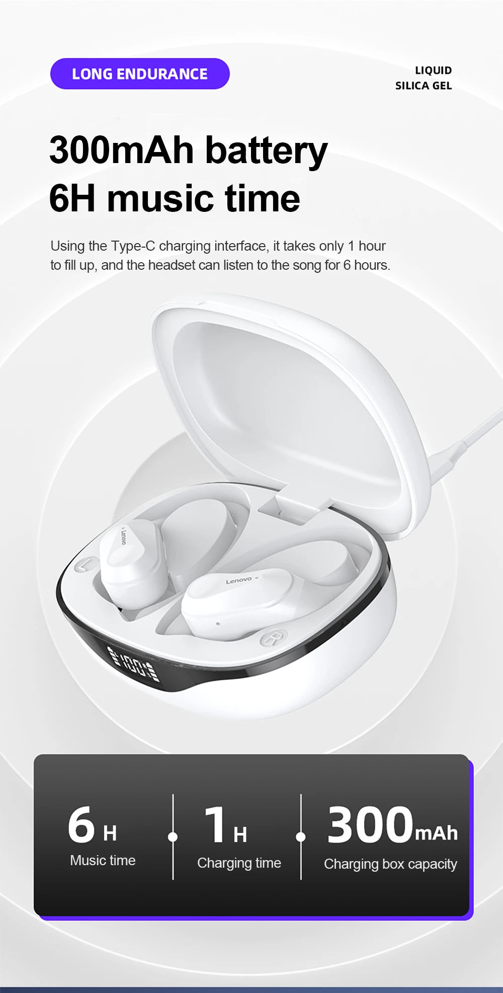 Lenovo LP75 Sports Wireless Earbuds – Bluetooth 5.3 with LED Power Display
