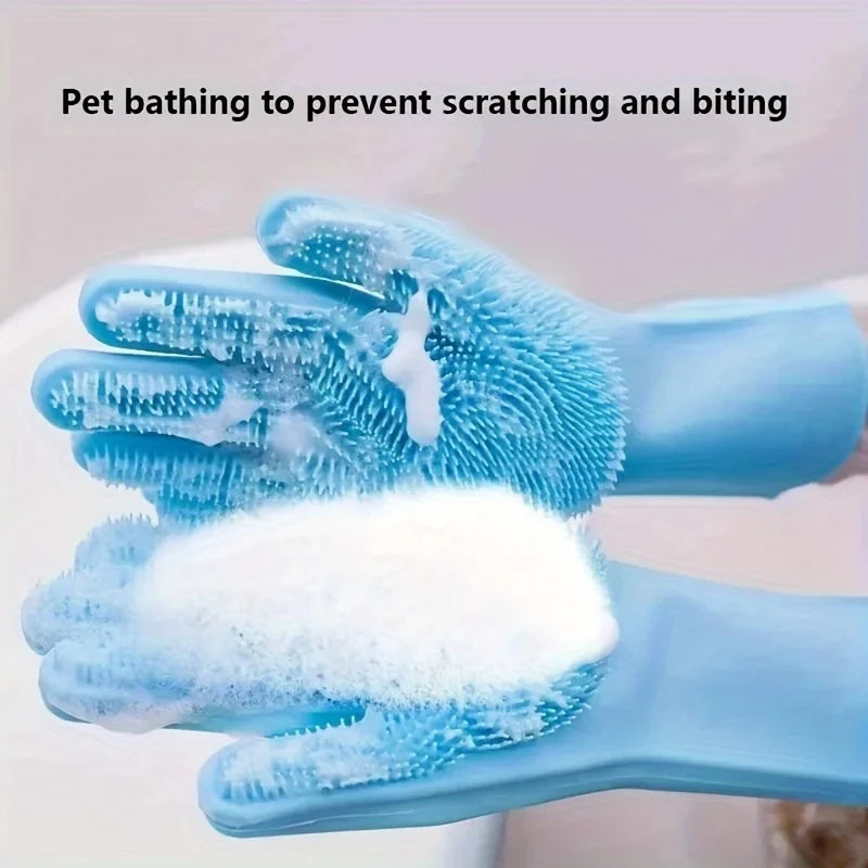 Silicone Pet Grooming Gloves – Dog & Cat Bathing Shampoo Hair Removal Glove