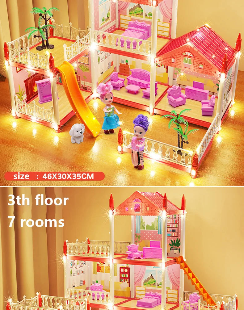 3D DIY Assembly Villa Dollhouse – LED Princess Castle Toy Set