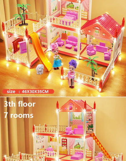 3D DIY Assembly Villa Dollhouse – LED Princess Castle Toy Set