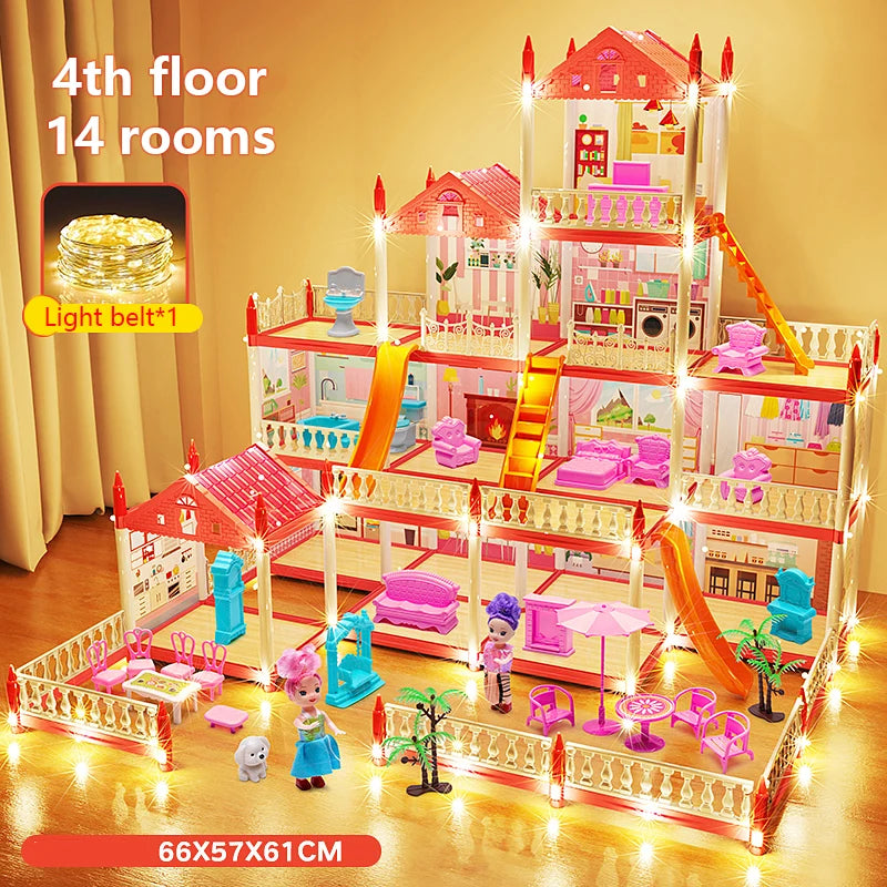 3D DIY Assembly Villa Dollhouse – LED Princess Castle Toy Set
