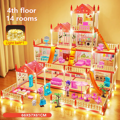 3D DIY Assembly Villa Dollhouse – LED Princess Castle Toy Set