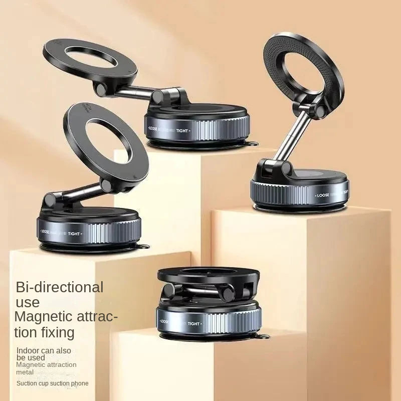 Magnetic Vacuum Car Phone Mount – Foldable Strong-Suction Holder