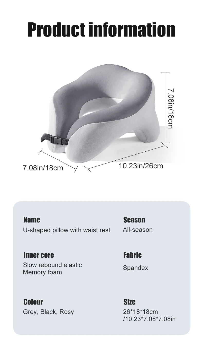 Travel Neck Pillow Slow Rebound Memory Foam U-shaped Pillow Comfortable Soft Car and Airplane Neck Pillow Office Nap