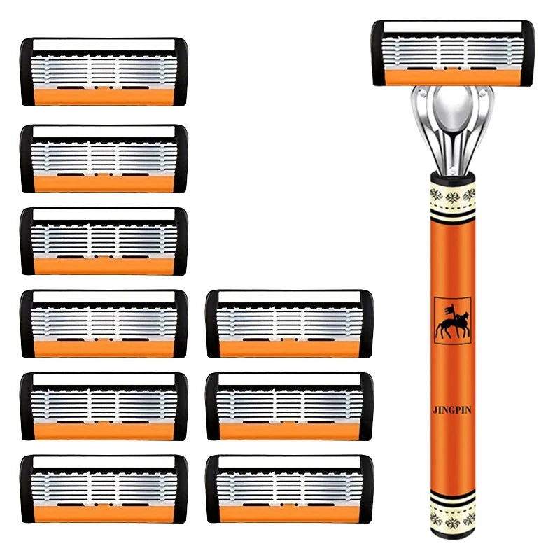 6-Blade Stainless Steel Safety Razor Set – Precision Shaving Kit for Men
