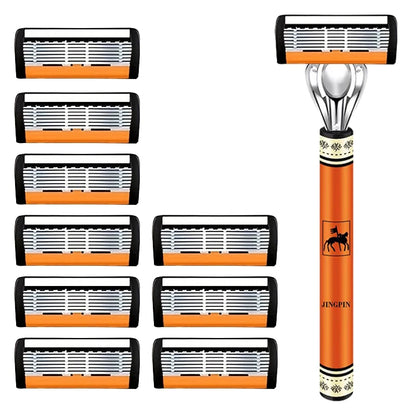6-Blade Stainless Steel Safety Razor Set – Precision Shaving Kit for Men