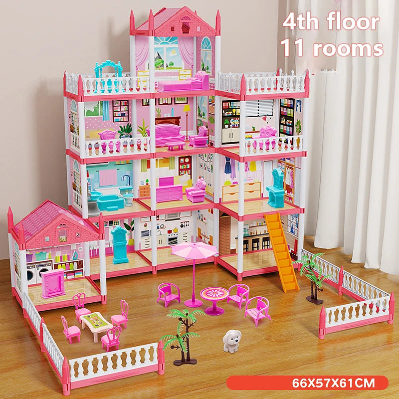 3D DIY Assembly Villa Dollhouse – LED Princess Castle Toy Set