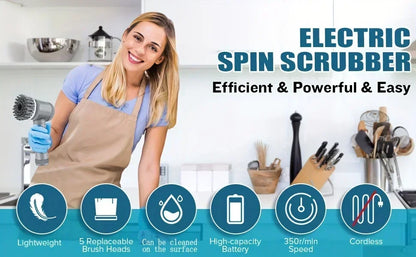 فرشاة تنظيف كهربائية دوارة، فرشاة تنظيف حمامات لاسلكية، منظف كهربائي بخمس رؤوس فرشاة قابلة للتبديل، فرشاة تنظيف كهربائية