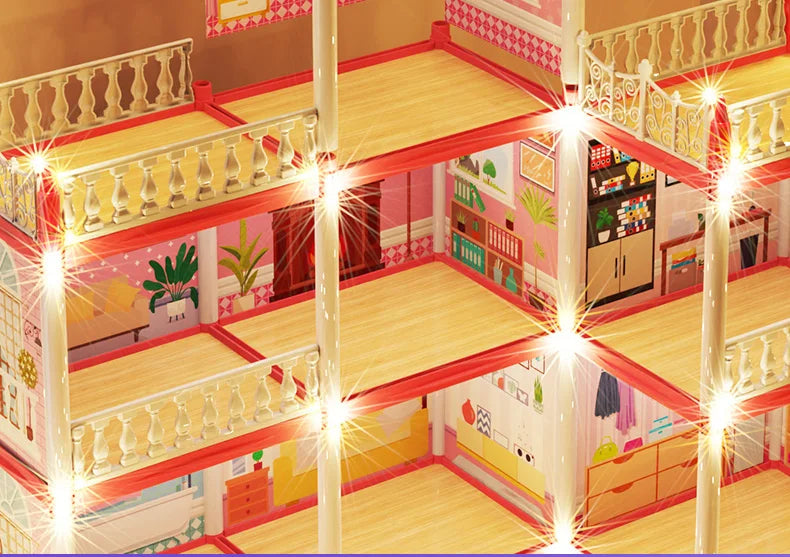 3D DIY Assembly Villa Dollhouse – LED Princess Castle Toy Set