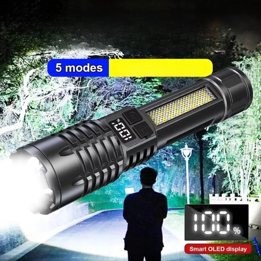 مصباح يدوي LED قابل لإعادة الشحن بقوة 100000 لومن – كشاف تكتيكي مقاوم للماء للتخييم وصيد الأسماك