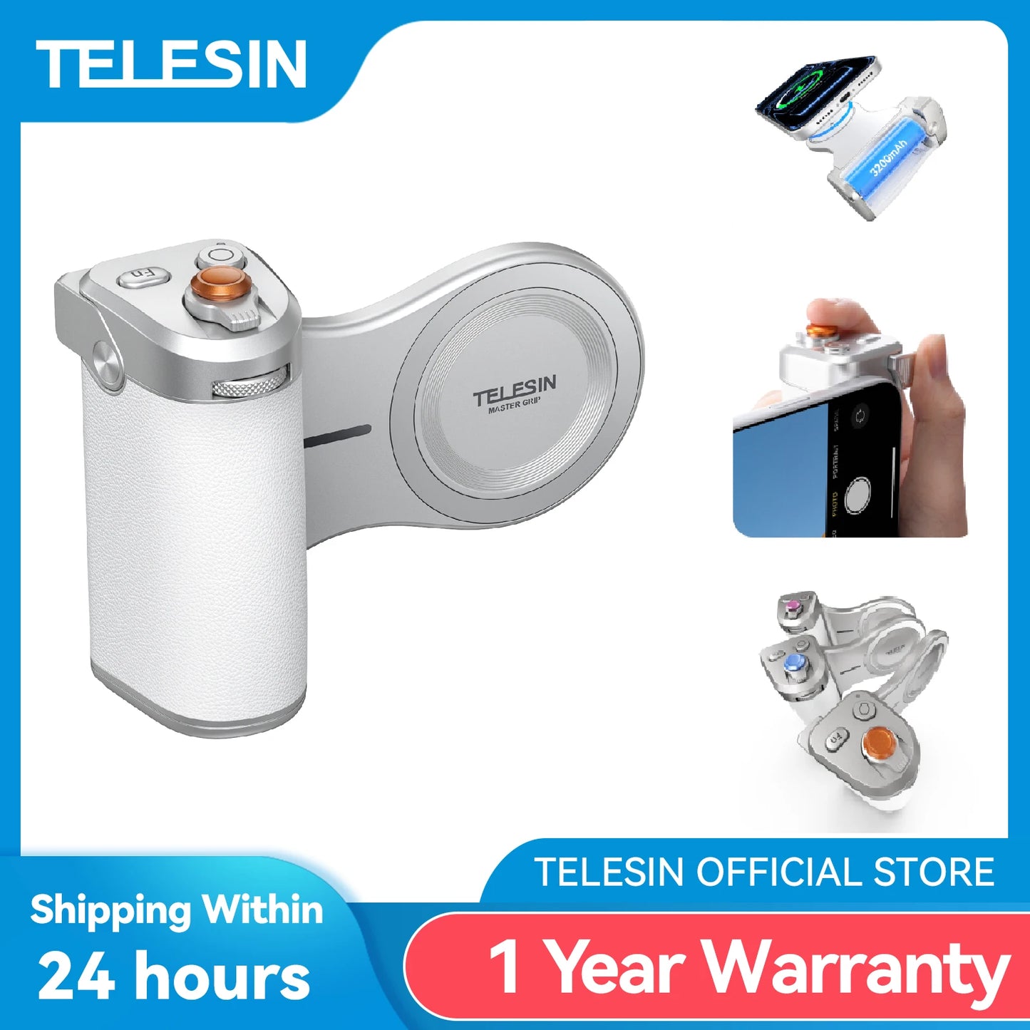 TELESIN Magnetic Phone Camera Shoot Hand Grip 3200Mha Powerbank Wireless Charging Phone Holder Remote Shooting Aid for Iphone