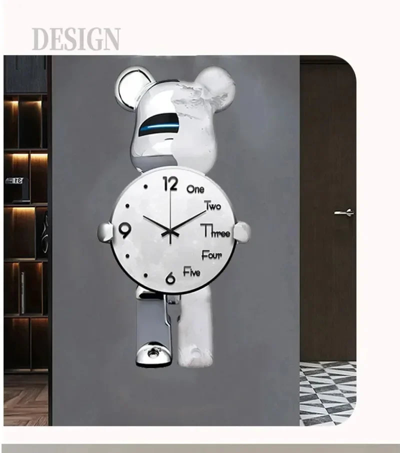 Aesthetic Bear Wall Clock LED Lamp Unique Bear Silent Watch Sconce Luxury Porch Livingroom Decoration Interior Light Clock Decor