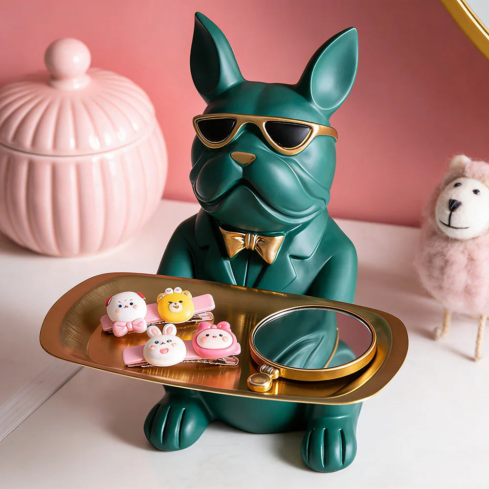 Multi Functional Bulldog Tray Animal Statue Creative Ornament Living Room Bedroom Miscellaneous Storage Home Decoration Gift