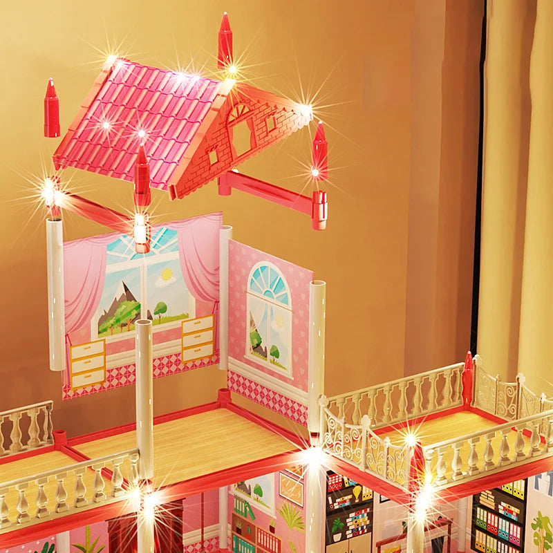 3D DIY Assembly Villa Dollhouse – LED Princess Castle Toy Set