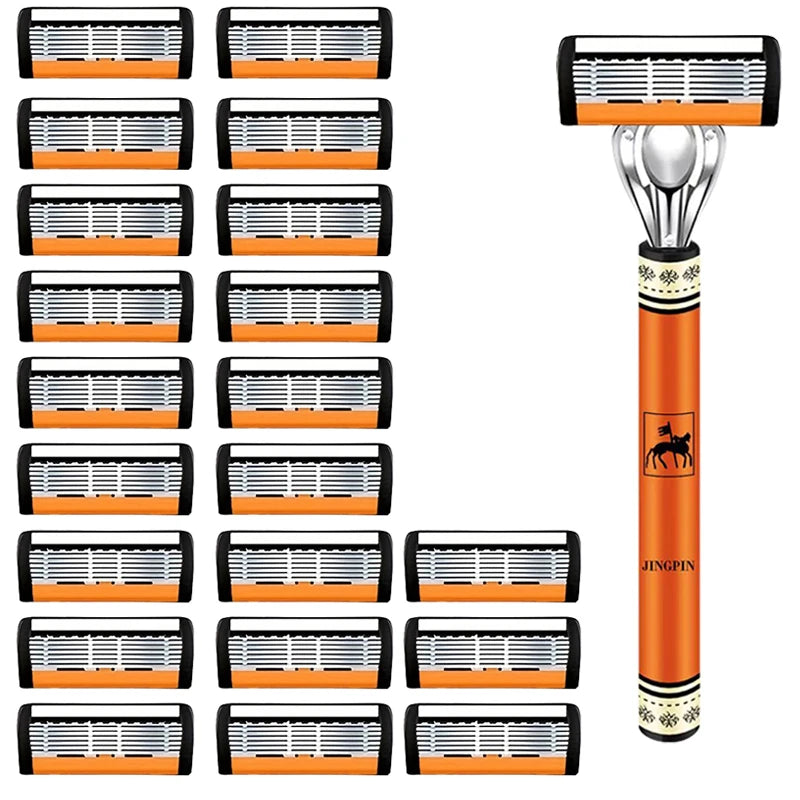 6-Blade Stainless Steel Safety Razor Set – Precision Shaving Kit for Men