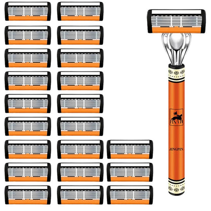 6-Blade Stainless Steel Safety Razor Set – Precision Shaving Kit for Men