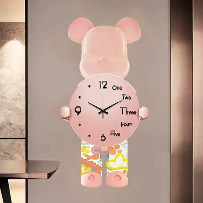 Aesthetic Bear Wall Clock LED Lamp Unique Bear Silent Watch Sconce Luxury Porch Livingroom Decoration Interior Light Clock Decor