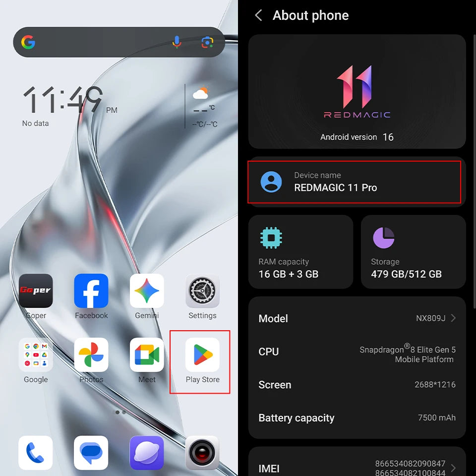 هاتف الألعاب RedMagic 11 Pro الذكي — سنابدراجون 8 إيليت، بطارية 7500 مللي أمبير