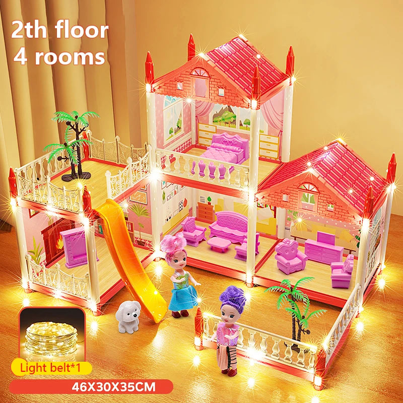 3D DIY Assembly Villa Dollhouse – LED Princess Castle Toy Set