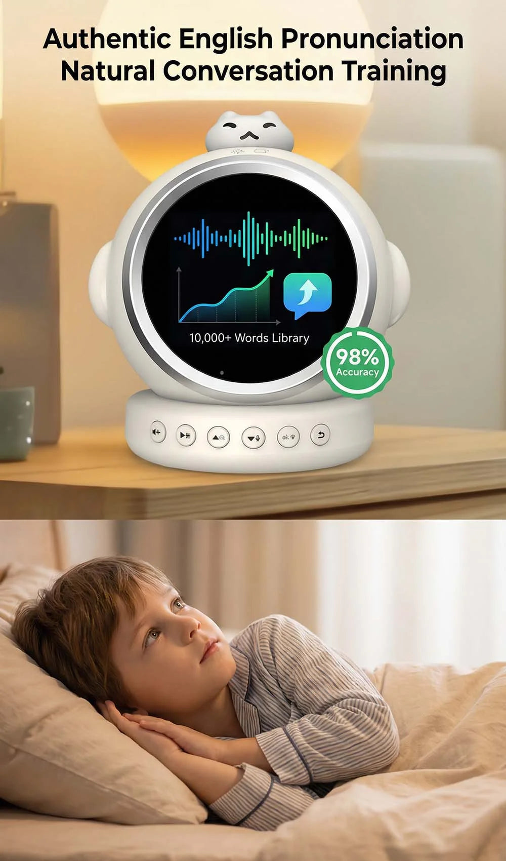 Smart AI Talking Alarm Clock for Kids – Sleep Training Robot Toy