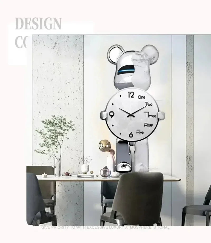 Aesthetic Bear Wall Clock LED Lamp Unique Bear Silent Watch Sconce Luxury Porch Livingroom Decoration Interior Light Clock Decor