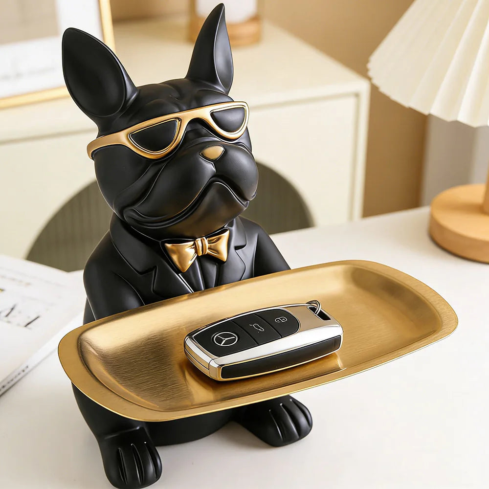 Multi Functional Bulldog Tray Animal Statue Creative Ornament Living Room Bedroom Miscellaneous Storage Home Decoration Gift