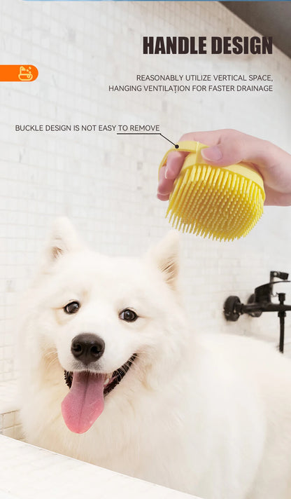 Silicone Pet Bathing Brush – Shampoo Dispenser Massage Brush for Dogs &amp; Cats