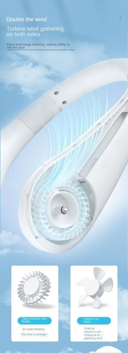 Bladeless Neck Mounted Fan 3 Speed, Rechargeable Mini Portable Air Cooler, Long Lasting Summer Outdoor Sports Cooling Neck Fan