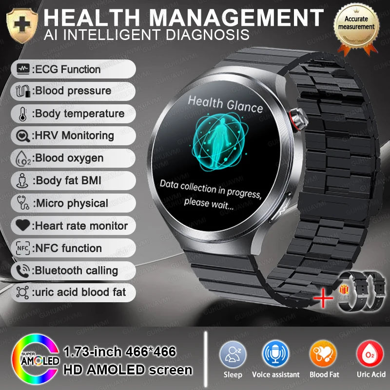 1.73" Sapphire Glass Health Smartwatch – ECG Blood Pressure & Body Analysis Tracker
