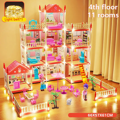 3D DIY Assembly Villa Dollhouse – LED Princess Castle Toy Set
