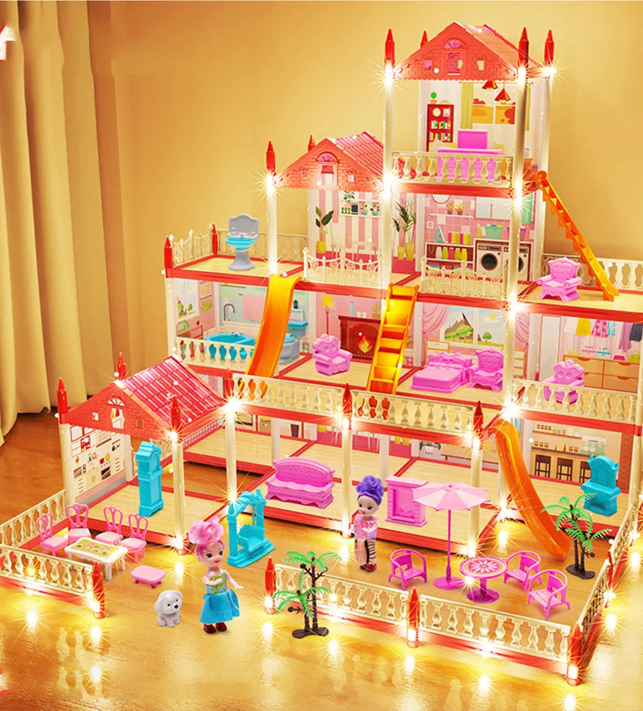 3D DIY Assembly Villa Dollhouse – LED Princess Castle Toy Set