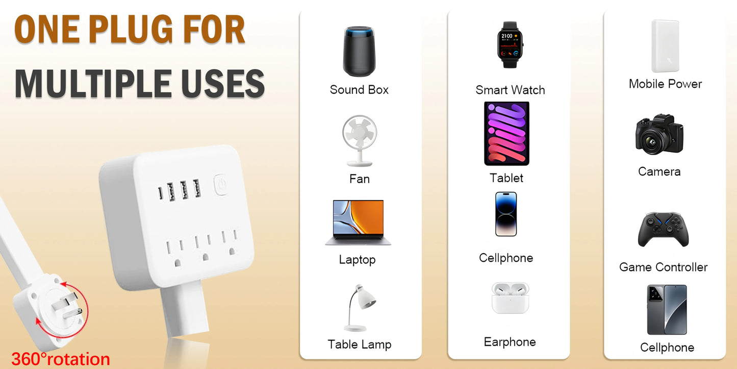 وصلة كهرباء قابلة للسحب مع منافذ USB – للمقابس التي يصعب الوصول إليها