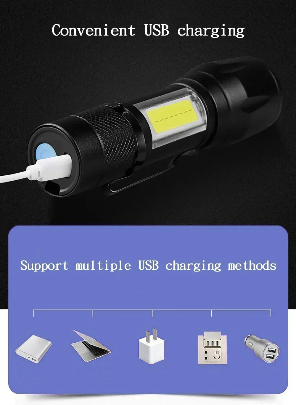 مصباح يدوي LED قابل لإعادة الشحن بقوة 100000 لومن – كشاف تكتيكي مقاوم للماء للتخييم وصيد الأسماك