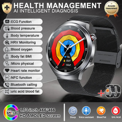 1.73" Sapphire Glass Health Smartwatch – ECG Blood Pressure & Body Analysis Tracker