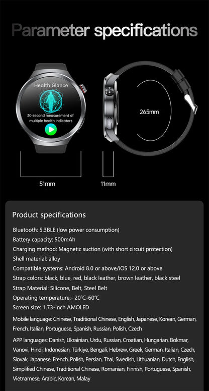 1.73" Sapphire Glass Health Smartwatch – ECG Blood Pressure & Body Analysis Tracker