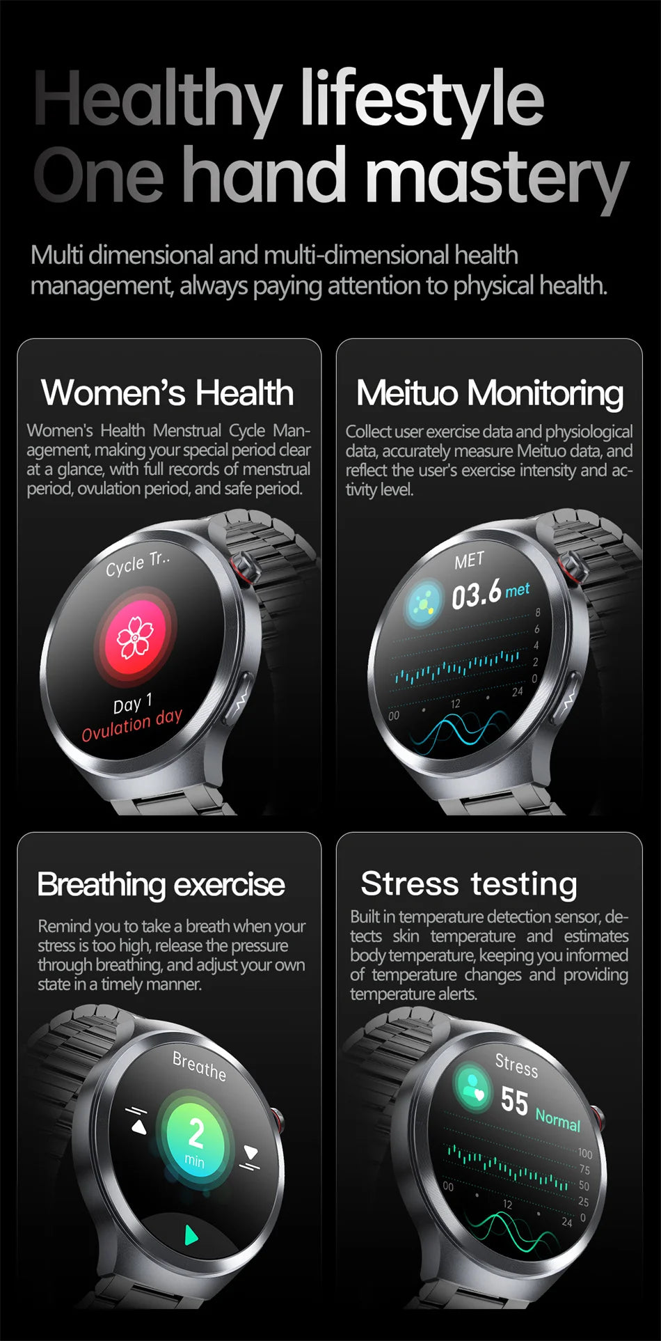 1.73" Sapphire Glass Health Smartwatch – ECG Blood Pressure & Body Analysis Tracker