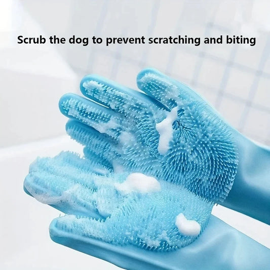 Silicone Pet Grooming Gloves – Dog & Cat Bathing Shampoo Hair Removal Glove