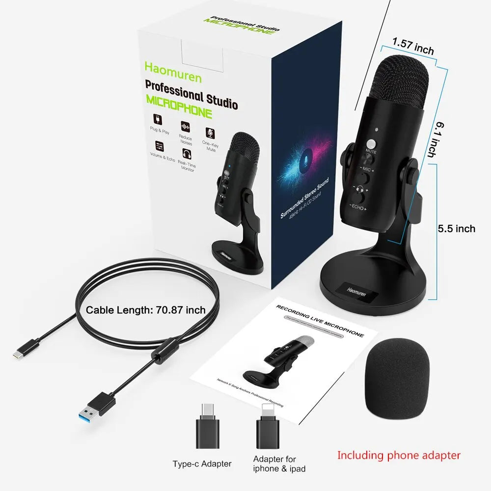 Haomuren USB Condenser Microphone – PC/Mac Streaming &amp; Podcast Mic